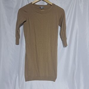 Uniqlo Womens Small Merino Wool Round Neck Sweater Dress Tan
